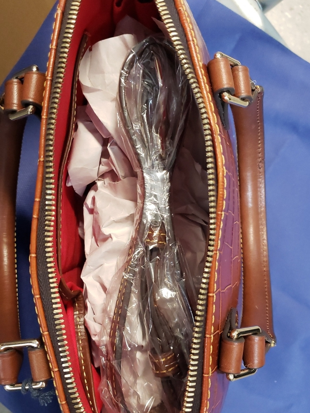 NWT Dooney & Bourke Croc-Embossed Leather ZIP ZIP Satchel in Cognac Brown - Picture 11 of 11